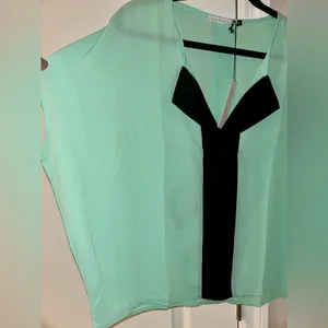 NWT Three Eighty Two Mint Sheer Blouse with Black Accent Size Medium thumbnail 4