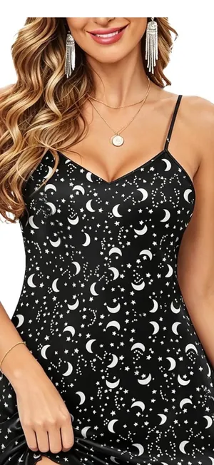 ELOISE Women’s Satin Slip Nightgown Black Moon Stars Celestial Print Size S NWT thumbnail 2
