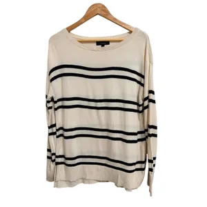 Banana Republic forever sweater Nautical Striped Knit Crew Neck Beige Black M thumbnail 2