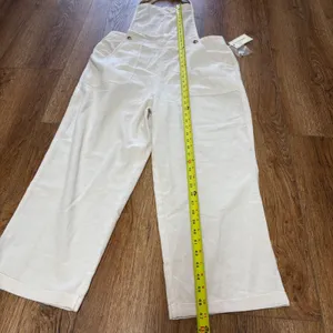 NWT No Comment Womens Cream Wide Leg‎ Overalls Size Large boho cottage cotton thumbnail 3