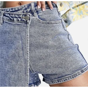 ASOS Urban Revivo Asymmetric Denim Wrap Shorts Light Blue EUC Size‎ S thumbnail 2