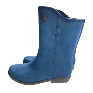 Ulan Rainy Steps Womens 7 Blue Waterproof Faux Suede Mid Calf Rain Boots NWOT thumbnail 2