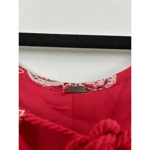 Free People Red Floral Paisley Tassel Tie Mini Dress Long Sleeve Pleated Rayon thumbnail 3
