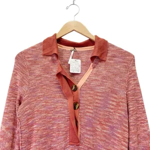 NWT Free People Making Memories Cropped Henley Sweater Size Medium Terra Cotta thumbnail 6