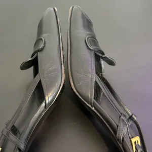 Vintage Prada Black Leather Square Toe Slingback Pump Size 35.5 Gold Buckle y2k thumbnail 14