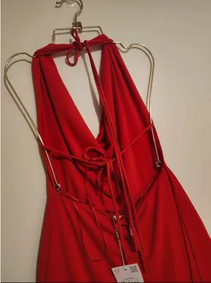 Zara Red Cowl-Neck Halter Maxi Dress thumbnail 2