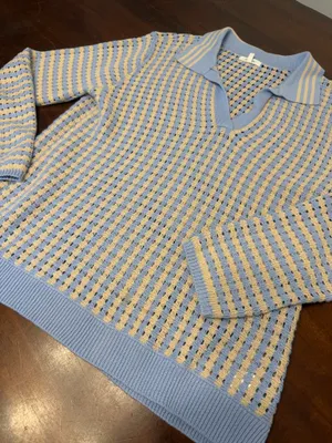 Women’s blue and yellow knit sweater medium Maurice thumbnail 2