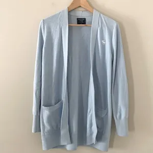 Abercrombie & Fitch Open Front Cardigan With Pockets and Logo Light Blue Size‎ S thumbnail 2