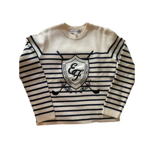 English Factory Golf Crest Sweater Cream Navy Striped Preppy Golfcore Small thumbnail 6
