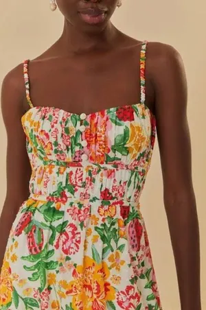 NEW FARM Rio Floral Sketch White Midi Dress Size M thumbnail 4