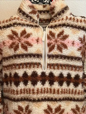 Aerie 🐏🐏🐏BOGOHO🐏🐏🐏 Cozy Cream and Brown Sherpa Quarter-Zip Sweater -Large thumbnail 2