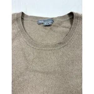 Vince womens taupe brown short sleeve ribbed cashmere sweater. Size S. preppy thumbnail 2