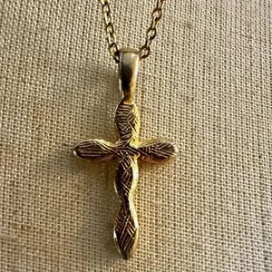 Gold tone faux diamond cross pendant necklace thumbnail 5