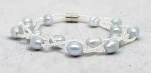 Silver Cultured Pearl Bracelet with Magnetic Clasp thumbnail 1