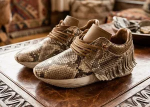 Women's Snake-Print Fringe Sneakers Leather Made in Italy Size 7.5 thumbnail 1