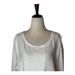 Sundance Shirt Women Large White Cotton Mixed Print Knit Long‎ Sleeve Tee Boho thumbnail 3