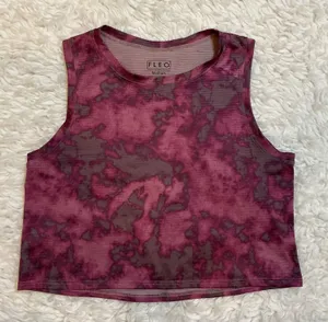 FLEO Crop Tank Top Womens Medium Plum Tie Dye Excellent‎ Perforated Mesh Active thumbnail 1