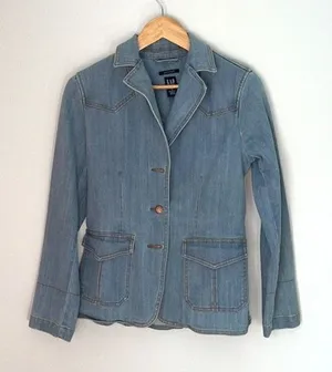 GAP Women's Denim Jean‎ Jacket Stretch Button Collared Long Sleeve Blue Small thumbnail 1