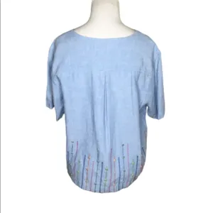 Vintage Bechamel Blue Linen Buttons Embroidery Shirt Medium Top thumbnail 6