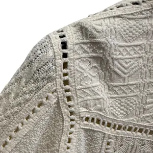 Peruvian Hand Crochet Cotton Zip Up Cardigan Sweater Cream Cottagecore Size M‎ thumbnail 4