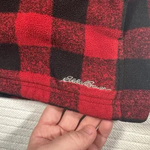 Eddie Bauer Women’s Medium Red Black Buffalo Plaid Fleece Pullover Snap Neck thumbnail 9