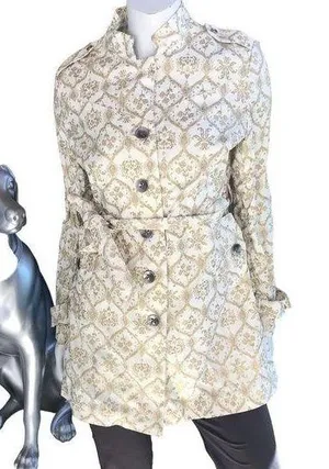 Mossimo Button Down Gold Cream Belted Cotton Trench Coat Women's Size Medium thumbnail 1
