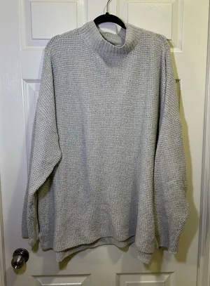 So Oversized Waffle Mock Neck Sweater Plus Size 2X Taupe Cozy thumbnail 1