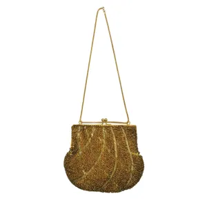 1950s Vintage Regale LTD. Gold Beaded Evening Bag Clasp Purse Crossbody thumbnail 3