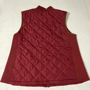 Croft & Barrow Women Burgundy Quilted Zip Up Vest Ribbed Sides Faux Suede Trim L thumbnail 5