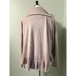 Maeve by Anthropologie Cowl Neck Cozy Ruffle Knit Tan‎ Boho Sweater Size Small thumbnail 2