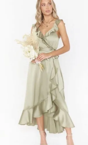 Show Me Your Mumu SMYM Samantha Ruffle Wrap Dress in Moss green NEW SMALL thumbnail 1