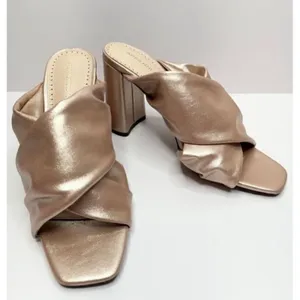 Adrienne Vittadini Gold‎ Twist Block Heel Mules Slides Rose Gold Size 6 thumbnail 6