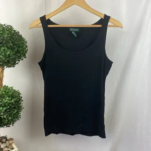 Ralph Lauren Women's Black Thin Ribbed Cotton Tank Top L thumbnail 2