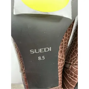 Womans Suedi Knee High Boots Brown Croc Faux Leather 8.5 Blk Heel 1/2 Zip NWOT thumbnail 7