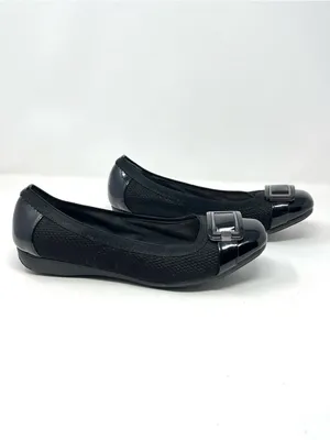 Anne Klein iFlex Akunice Black Knit Patent Ballet Flats Buckle 8M thumbnail 9