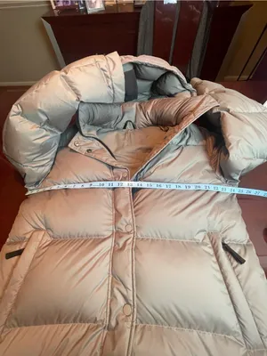 QUINCE Responsible Down Long Puffer Jacket Stone Taupe Color Sz Large thumbnail 12