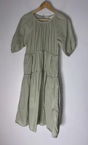 mello day Elbow Length Sleeve Poplin Midi Babydoll‎ Dress Muted Green Medium thumbnail 1