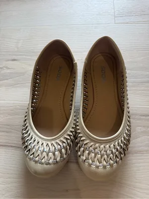 Soda Beige Ballet Flats with Woven Metallic Trim thumbnail 2