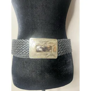 Motif 56 Wide Braided Leather Belt With Silver Buckle Vintage Medium thumbnail 5