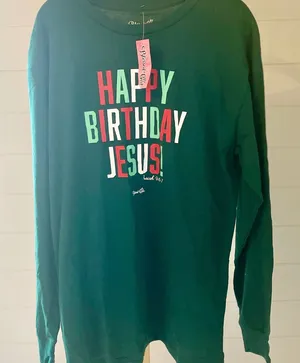 Blessed Girl Womens‎ Long Sleeve T Shirt Happy Birthday Jesus Green Size L thumbnail 1