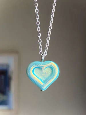 Handmade quality Czech glass heart bead fairy vintage retro y2k style necklace🩵 thumbnail 1