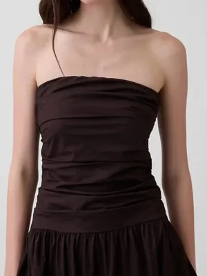 GAP Poplin Strapless Drop Waist Midi to Maxi Dress in Terra Brown Large $118 thumbnail 4