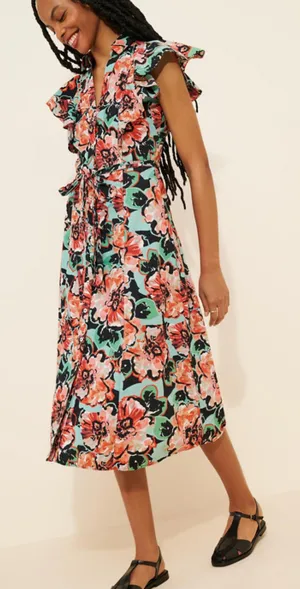 Anthropologie Maeve Flutter-Sleeve Midi Shirt Dress thumbnail 1