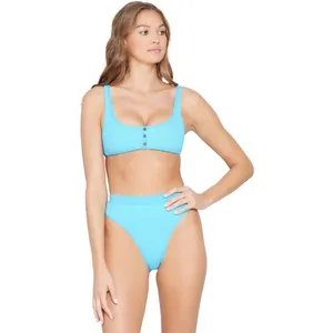 New L*SPACE Frenchi Bottom Bitsy‎ Cut High Waist Bikini Ribbed Aqua Blue Large thumbnail 6