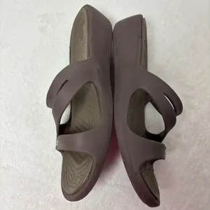 Crocs Brown Criss Cross Rubber Slide On Wedge‎ Sandals Size 9 Women's thumbnail 5