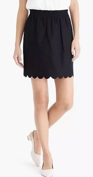 J. Crew Scalloped Side Walk Linen Blend Skirt Women’s Size 12 Black Pull On thumbnail 1