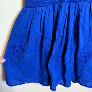 Lauren Ralph Lauren 'SIZANNA' Smocked Waist‎ Floral Embroidered Dress Royal Blue thumbnail 4