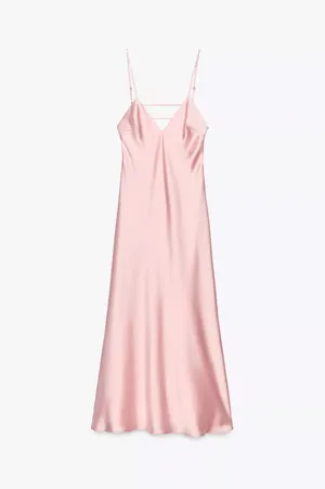 Zara Pink Satin Slip maxi Dress evening party cocktail wedding thumbnail 7