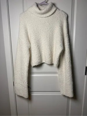 Aerie Marshmallow Cropped Turtleneck Sweater Cream Size Large thumbnail 2