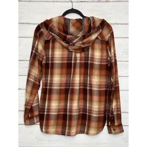Carhartt Hooded Flannel Plaid Shirt Women's Small Orange Brown Cotton thumbnail 2